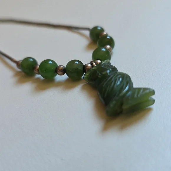 Carved Owl Sterling Silver Green Pendant Necklace - Picture 8 of 11